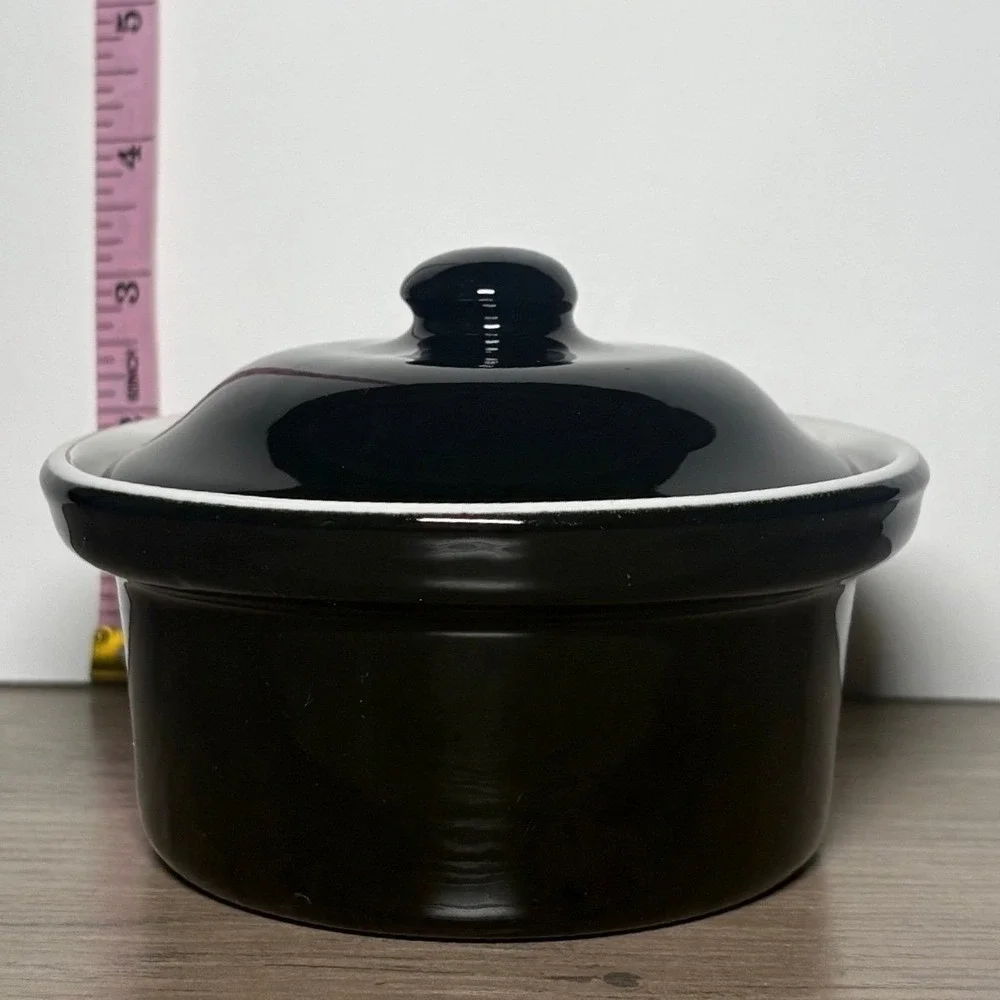 Vintage Chefsware #110 Au Gratin Baking Dish Black White Lid USA